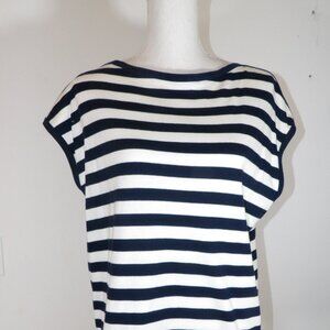 Retro Vintage 80s Navy& White Striped Beach Summer Shirt Size: L/XL (42)